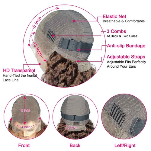 Aonou Full Brown Deep Wave Lace Front Wigs Human Hair Pre Plucked 220% Density 13x6 Chocolate Brown Curly Lace Frontal Wigs Human Hair for Women Brazilian Virgin Hair 22inch