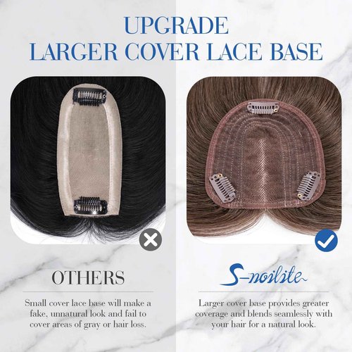 S-noilite Human Hair Toppers for Women, 100% Real Human Hair, 4x5 Inch Lace Base, Natural Brown, 12 Inch