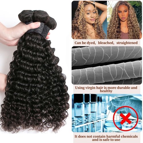 Deep Wave Brazilian Virgin Human Hair Weave 3 Bundles Deep Curly 12A Grade Unprocessed Human Hair Extensions Natural Black 100g/pc 14 16 18 Inch