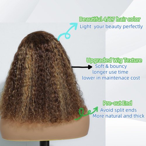 KeepMe 14 Inch Wear and Go Glueless Wigs Human Hair Pre Plucked 4/27 Highlight Water Wave Bob Wig Human Hair Wigs 180% Density Pre Cut Lace for Beginners 4x4 Lace Closure Wig for Women