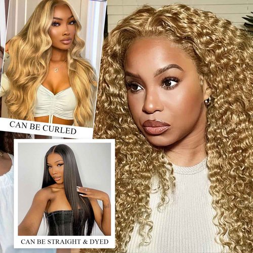 Blonde Clip in Hair Extensions Real Human Hair Deep Curly Glueless Extensions for Black Women 100g/3.5oz Remy Wear and Go 8pcs Double Wefts Invisible Seamless Clip ins Hair 16 inch Wet and Wavy