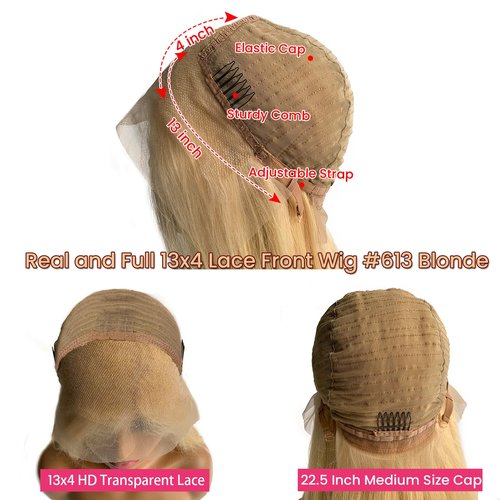 613 Blonde 13x4 Lace Front Wigs Human Hair 180% Density Full Thick 613 Lace Front Wig Human Hair 20 Inch Straight 613 HD Lace Wigs for Black Women Human Hair Colored Lace Frontal Wig Pre Plucked