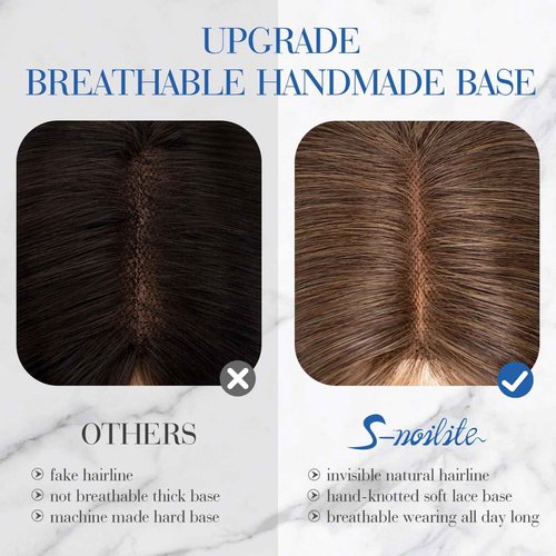 S-noilite Human Hair Toppers for Women, 100% Real Human Hair, 4x5 Inch Lace Base, Natural Brown, 12 Inch