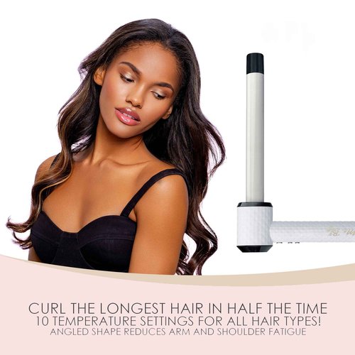 Mr Big Extra Long L-Shaped Curling Wand - First Angled Wand with an Extended 8” Barrel - Best XL Wand for Curling Long Hair and Extensions Quicker - Ceramic, Auto Off, Dual Voltage - 1” Diameter