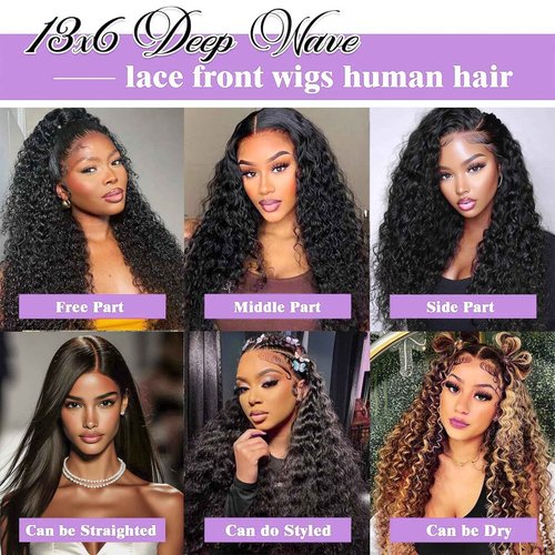 Mepurer 26 Inch Deep Wave Wig Human Hair with Baby Hair 200 Density 13x6 Lace Front Wigs Human Hair Pre Plucked Natural Hairline Deep Curly Lace Frontal Wig for Black Women Natural Color