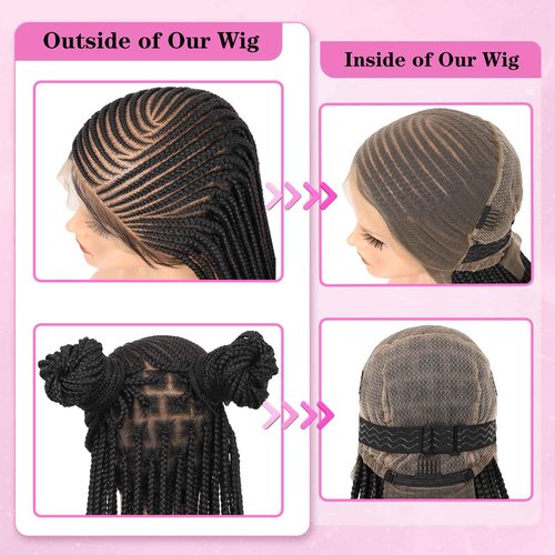 Kalyss 13X8 Lemonade Cornrow Braided Wigs for Women Lace Front Braided Wigs Premium Synthetic Long Braided Wig with Baby Hair Side Parting Braided Wig 36"