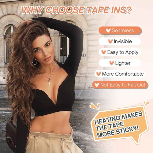 Benehair Tape in Human Hair Extensions, 22 inch Straight Invisible Tape Extensions Remy Blonde Hair Extensions 10pcs 20g Ash Brown Mix Bleach Blonde 18p613