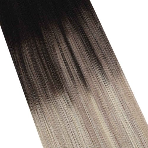 Ugeat Blonde Hair Extensions Tape in Dark Roots Tape in Hair Extensions Human Hair Black to Ash Blonde Mix Platinum Blonde Medium Length Lightweight for Wedding 18Inch 20Pcs 50G