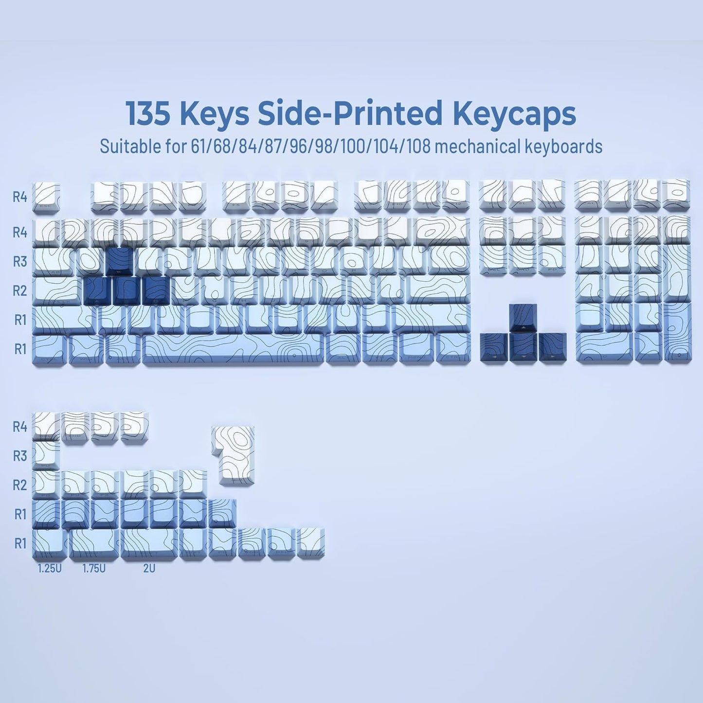 XVX PBT Keycaps - Shine Through Keycaps, Side Printed Custom Keycaps 75 Percent, Rose Garden Key Cap Set Dye Sub & Double Shot, 130 Keys Cherry Profile Keyboard Keycap for Mechanical Keyboard