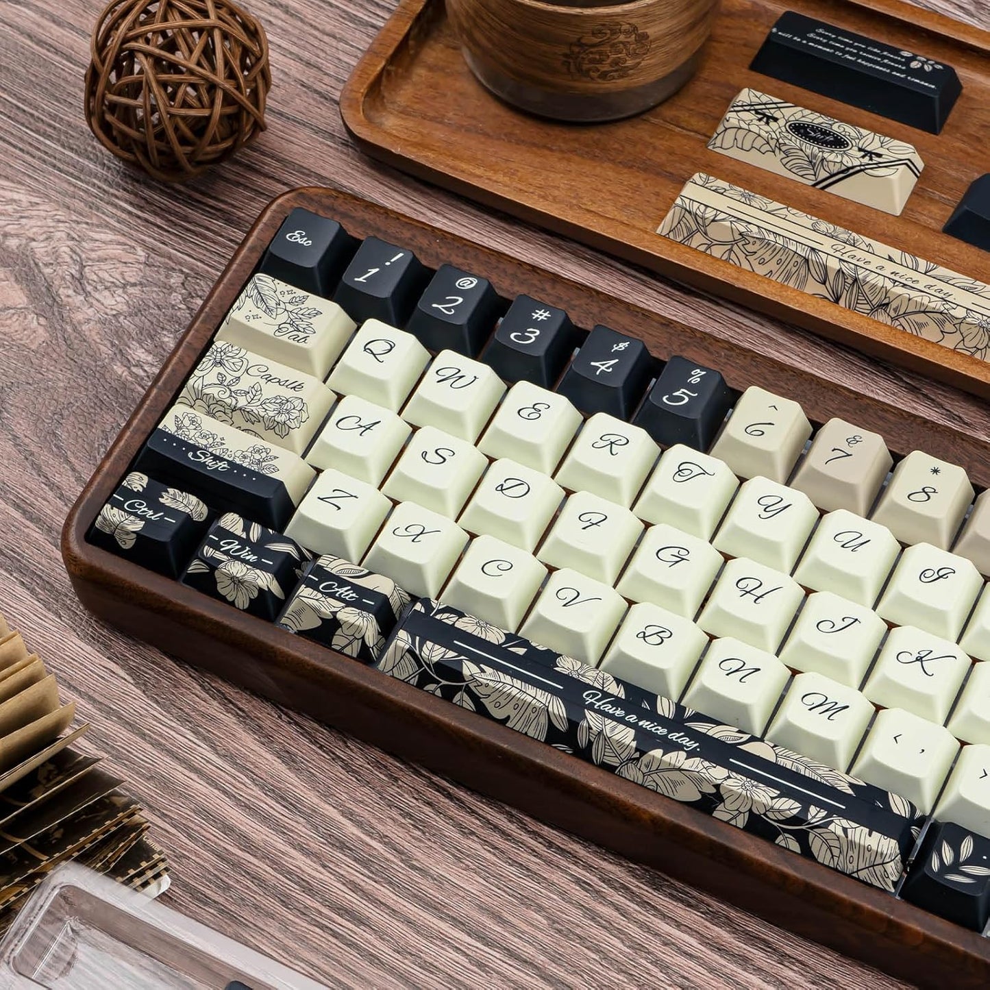 145 Keys PBT Keycap Cherry Profile, Light Blue White Black Bow Aesthetic Dye Sublimation Gaming Custom Keycaps for ANSI/ISO Layout Mechanical Keyboards