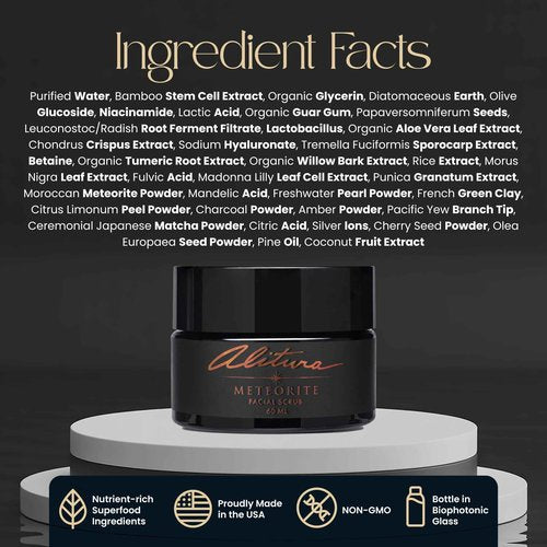 Alitura Meteorite Scrub – Exfoliating Face & Body Scrub with Pearl Powder & Bamboo Stem Cells – Brightening & Anti-Aging Exfoliant for Dead Skin, Dark Spots, and Fine Lines – For Men & Women, 60ml