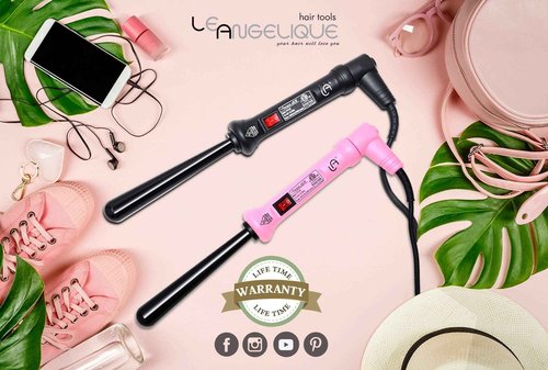 Le Angelique Reverse Tapered Curling Wand for a Unique Curly Look - 1/2 to 1 Inch (13-25mm) Conical Curler Iron with Glove and 2 Clips | 430F Instant Heat | Ceramic Coating | Dual Voltage - Black