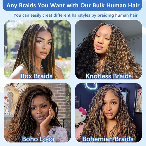 Human Braiding Hair for Boho Braids Human Hair 120g 24Inch Curly Boho Hair for Braiding Knotless 12A Deep Water Wave Boho Braids 3 Bundles/Pack Caramel Honey Blonde
