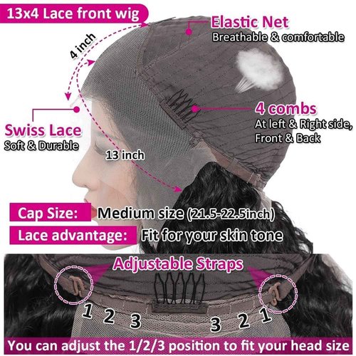 Deep Wave Lace Front Wigs Human Hair 200% Density 13X4 Lace Front Wigs Human Hair Pre Plucked HD Lace Frontal Wigs for Women 26inch Black Curly Wigs Human Hair