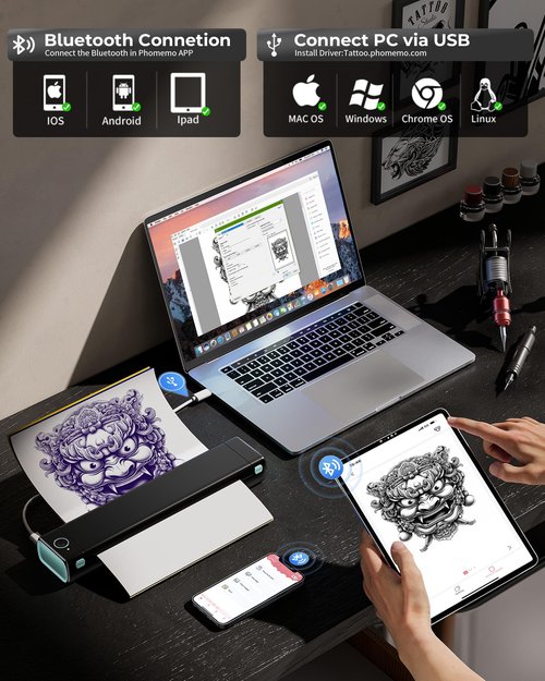 Itari M08F A4 Tattoo Printer, Thermal, Monochrome, Wireless, for Tattoo Artist & Beginner