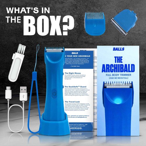 BALLS Trimmer V3 The Archibald - Body & Pubic Hair Shaver for Men - No Cuts, Sacksafe Guard, Rechargeable, 100% Waterproof, Cordless - Wet/Dry with Replaceable Ceramic Blades Archibald Trimmer