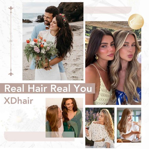 XDhair Clip In Hair Extensions Remy Human Hair 120g 20 Inch Medium Brown #4 Mixed to Caramel Blonde #27 Clip In Real Hair Silk Stright 6Pcs (#4P27,20Inch)