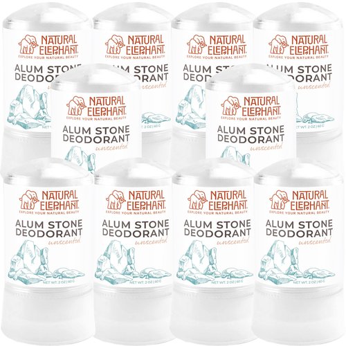 Natural Elephant Alum Stone Deodorant Stick 60g (2 oz) Natural Unscented Aluminum Free Salt Stone for Men and Women (10 Pack)