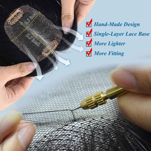 JGS1996 Hair Toppers for Women Real Human Hair 150% Density Hand Made Lace Base Remy Hair Wig Topper with Thinning Hair Pieces No Bangs Clip in Hair Extensions