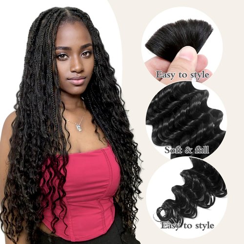 Deep Wave Bulk Human Hair for Braiding 2 Bundles 100g 26 Inch No Weft 10A Brazilian Virgin Curly Human Hair Extensions for Boho Braids Wet Wavy Human Braiding Hair (26"/100G,Black)