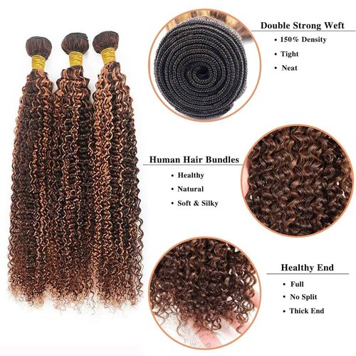 Highlight Human Hair Bundles Brown 22 24 26 Inch Color P4/30 Curly Wave Bundles Human Hair Extension Highlight Brown 12A Unprocessed Brazilian Virgin Double Weft Double Weft