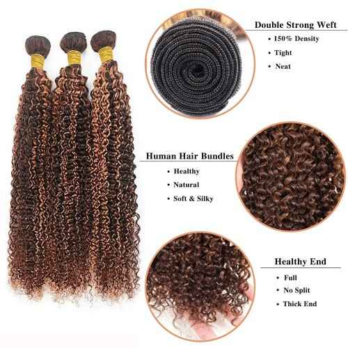 Condescension Human Hair Bundles 18 20 22 Inch Chocolate Brown Highlight P4/30 Jerry Curly Bundles Human Hair Unprocessed Brazilian Virgin Quick Weave Hair for Black Women