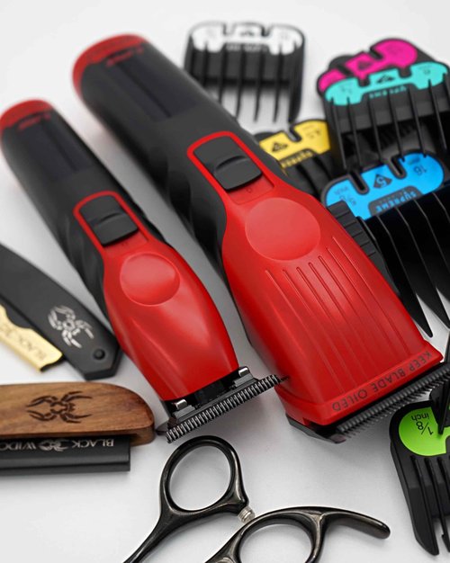 Supreme Trimmer 2-in-1 2Spee Beard Trimmer & Hair Clipper Combo | Removable Blades, 2 Speeds, LCD Display | Cordless Professional Barber Tools - Easy Color Coded Clipper Guide Combs | STB280 (Red)