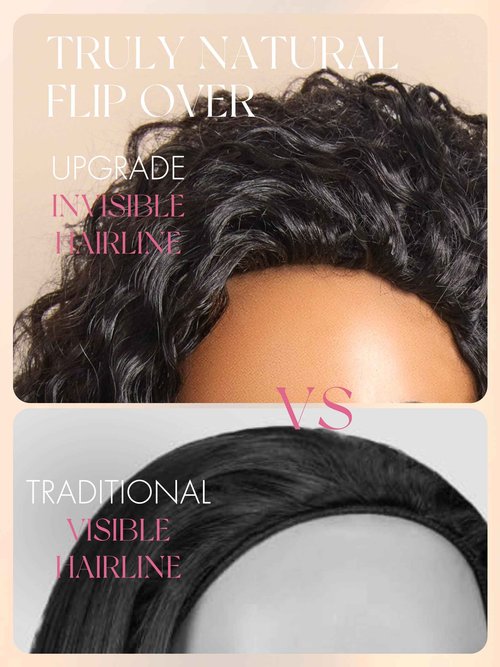 LUVME HAIR Half Wig Human Hair Water Wave Flexi-Fit Invisi Flip Drawstring Wig 200% Density Glueless Wigs 100% Human Hair Natural Black Ready to Go Headband Wig for Women