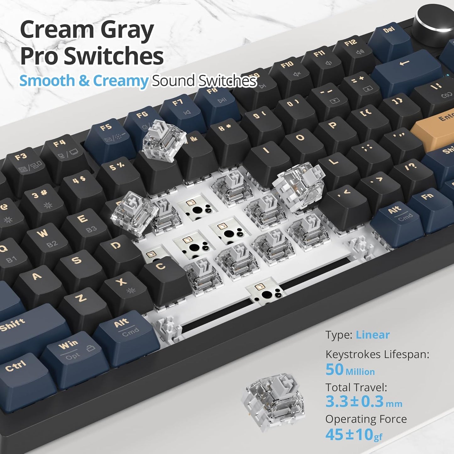 400PRO 75% Wireless Creamy Mechanical Keyboard Pink, Gasket Hot Swappable RGB Gaming Keyboard, Bluetooth/2.4GHz/USB-C Cute Keyboard with Pre-lubed Cream Grey Switches (82 Pink Cyan)