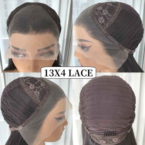 mytonecoo 13x4 Chocolate Brown Lace Front Wig Synthetic Hair HD Transparent Straight Lace Frontal Wigs Pre Plucked Brown Wig Colored Synthetic Lace Wigs for Women Long Layered Wig Daily 22inch