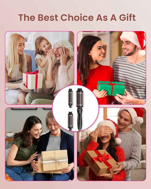 Thermal Brush Set 3 in 1 Hot Hair Curling Iron Brush, Dual Voltage 110-220V Travel Round Head Hair Styling 11 Temp Settings Fast Heated（1.25"&1.5"&1.75" for Women Volume Smoother