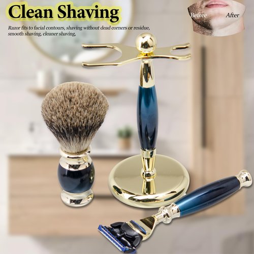 Danweix Premium Shaving Kit for Men - Luxury Complete Grooming Set, Safety Razor, Badger Hair Brush, Stand, Soap, Bowl, Replacement Heads