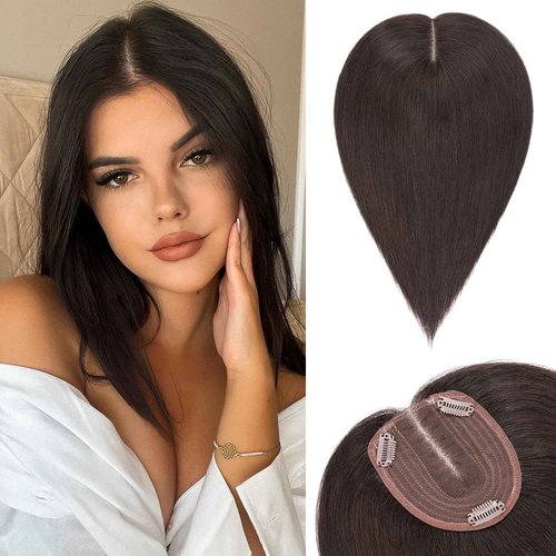 S-noilite Hair Toppers for Women 100% Real Human Hair, 10x12 Upgrade Base Natural Black Remy HairToppers for Women with no Bangs 10inch 35g #Natural Black