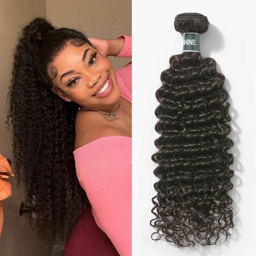 ASHINE Human Hair Bundle Deep Curly Water Wave, Unprocessed Cambodian Raw Hair 20 Inch, Flip Over Quick Weave Wet and Wave Bundles for Women Natural Black