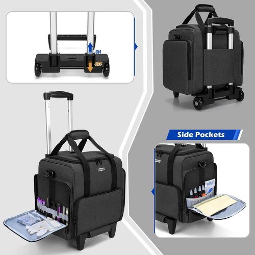 BAFASO Rolling Tattoo Case with 3 Removable Pouches and Detachable Dolly, Tattoo Travel Case for Tattoo Stencil Printer and Tattoo Supplies, Black