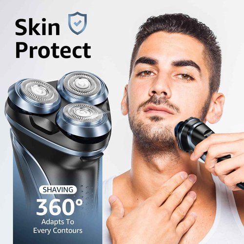 GDKLXL Men's Electric Razor, IPX7 Waterproof Shaver with 4D Flex Blades & Pop-Up Trimmer, 90Min Runtime, Fast USB-C Charge, Wet/Dry Use, for Sensitive Skin, Travel-Friendly, Blue