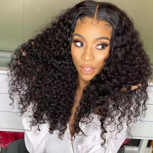 Deep Wave Curly Lace Front Wigs Human Hair 13x4 Frontal Wigs Deep Curly Human Virgin Hair Wigs 16 inches Glueless Deep Curly Wigs 150% Density Pre Plucked with Baby Hair Natural Color (16inches)