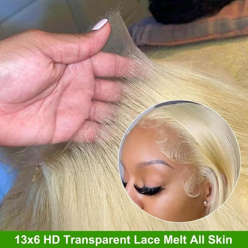 613 13x6 Lace Front Wig Human Hair 613 HD Lace Frontal Wig Blonde Lace Front Wigs Human Hair Pre Plucked Brazilian 180 Density Straight Lace Front Wigs Human Hair Glueless Wigs for Women 22 Inch