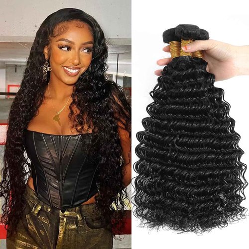 Saluna Deep Wave Human Hair Bundles 26 26 26 Inch 3 Bundles 12A 100% Unprocessed Brazilian Curly Bundles Human Hair