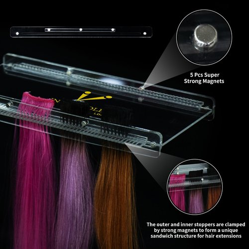 Acrylic V-Light & Ice Glue Zero Feeling Hair Extensions Kit Stand with Super Strong Magnets - Double-Sided Teeth Comb for Easy Hair Strand Separation
