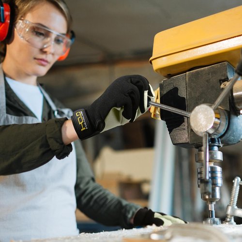 HANDLANDY Leather Work Gloves for Men & Women, Durable Glove for Gardening, Tig/Mig Welding, Construction, Chainsaw, Farm, Ranch. Utility, Firm Grip - White Black S