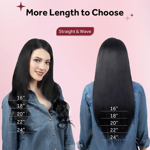 SoBeauty Clip in Hair Extensions Real Human Hair, Jet Black 100% Human Hair Extensions Clip in, Tangle-free Silky Straight Hair Extensions for Women, #1 18Inch 120G 7PCS