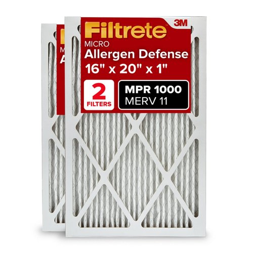 Filtrete 16x20x1 AC Furnace Air Filter, MERV 11, MPR 1000, Micro Allergen Defense, 3-Month Pleated 1-Inch Electrostatic Air Cleaning Filter, 2 Pack (Actual Size 15.719 x19.719x0.84 in)