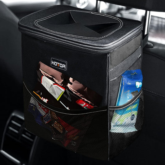 HOTOR 3 Gallons Car Trash Can, Ultra Large Capacity Organizer and Storage with Adjustable Straps & Magnetic Snaps, Waterproof Car Accessory for Interior Car Stuff Storage, Black
