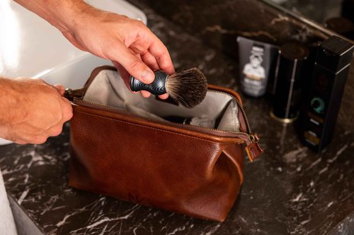 NV Holders Premium Genuine Leather Toiletry Bag for Men - The Ultimate Travel Dopp Kit and Hygiene Organizer, Perfect Men's Toiletry Travel Bag (Brown)