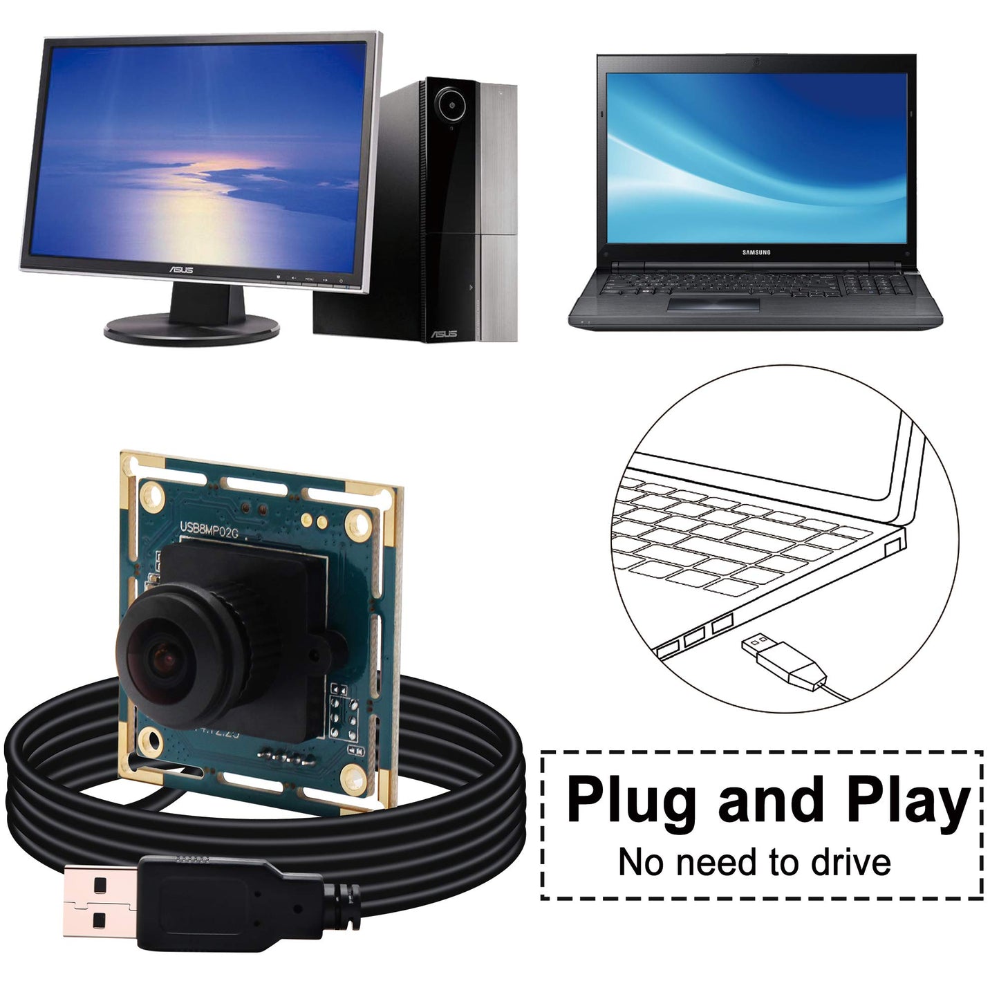 8MP USB Camera Module - Wide Angle 180-Degree Fisheye Lens Webcam Board for Computer, IMX179 4K Security CCTV Camera for Raspberry Pi Mac