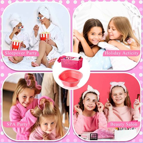 Mumufy 6 Sets Kids Foot Spa Kit for Girl Spa Party with Pink Washbasin Salon Towels Nail Kit for DIY Manicure and Pedicure Set with Foot Care for Sleepovers Slumber Party(Rose Pink)