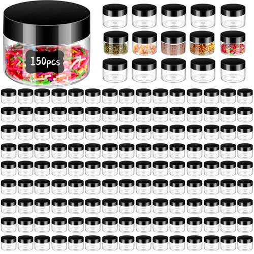 Aoriher 150 Pcs Plastic Container Jars with Lids Round Cosmetic Jars Empty Plastic Container for Lotion, Cream, Ointments, Makeup, Eye Shadow, Rhinestone, Samples, Pot, Travel Storage(4 oz,Black)
