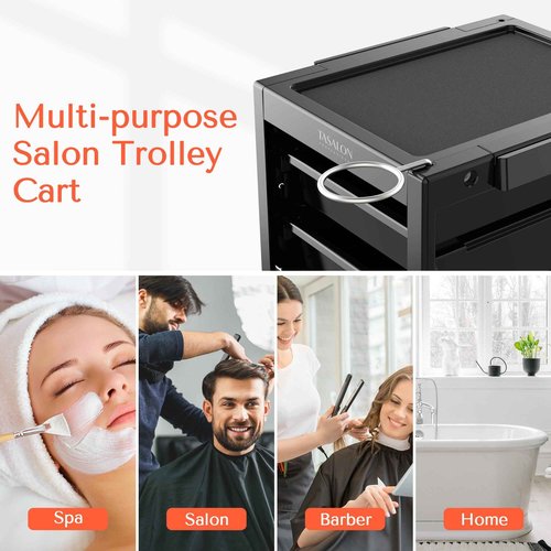 Tasalon Professional Salon Trolley Cart, Station with 4 Drawers & 2 Storage Baskets, Multipurpose Salon Station Cart