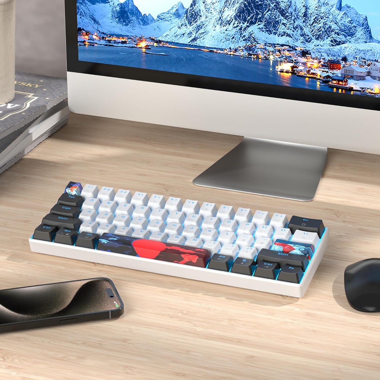 60 Percent Gaming Keyboard 61 Keys Wired Mechanical Keyboard Ultra Compact Key Board Red Switch LED Backlit for Windows Laptop Gamer